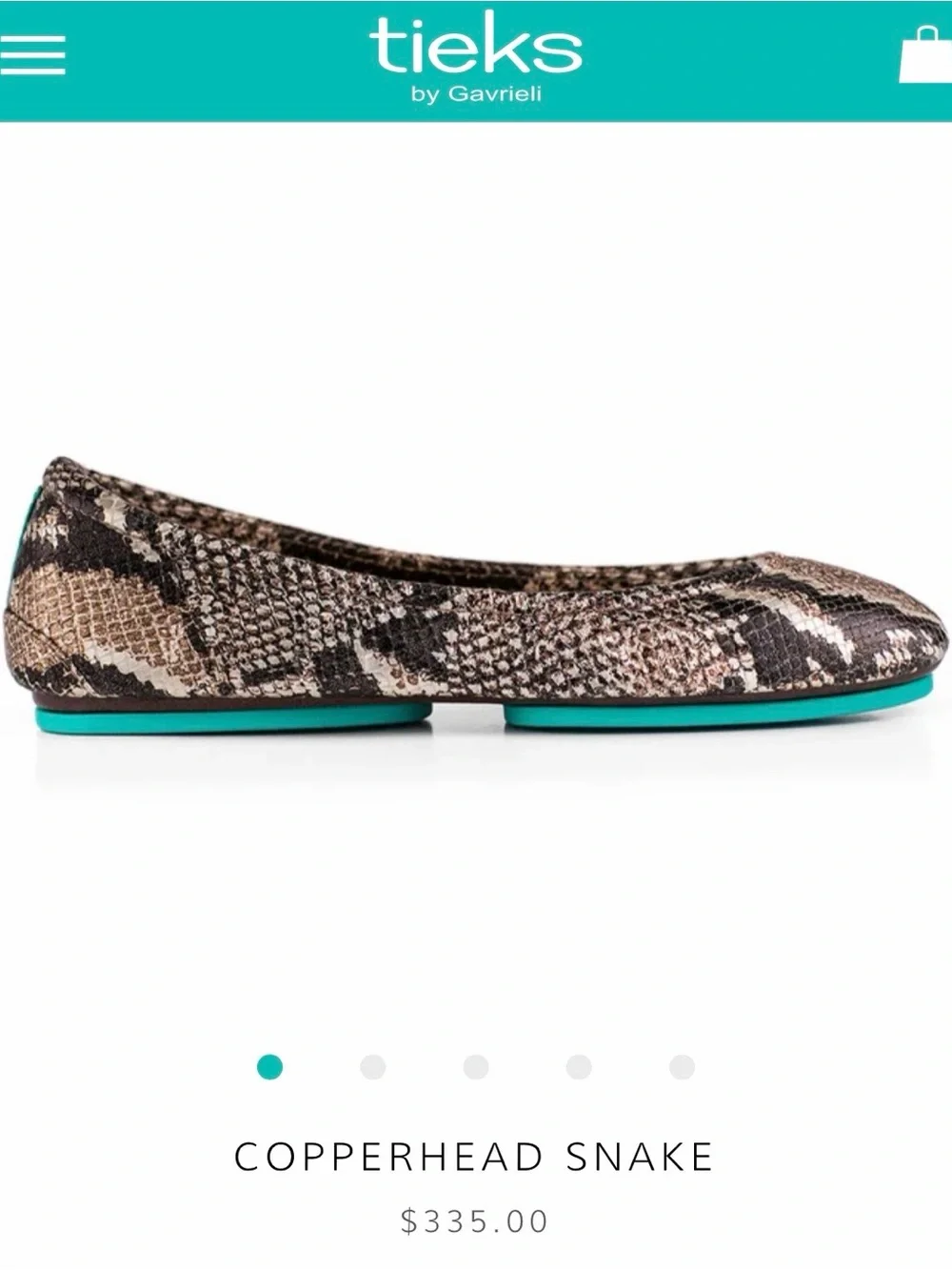 Tieks Copperhead Snake Ballet Flats with Teal Accents - Picture 3 of 5